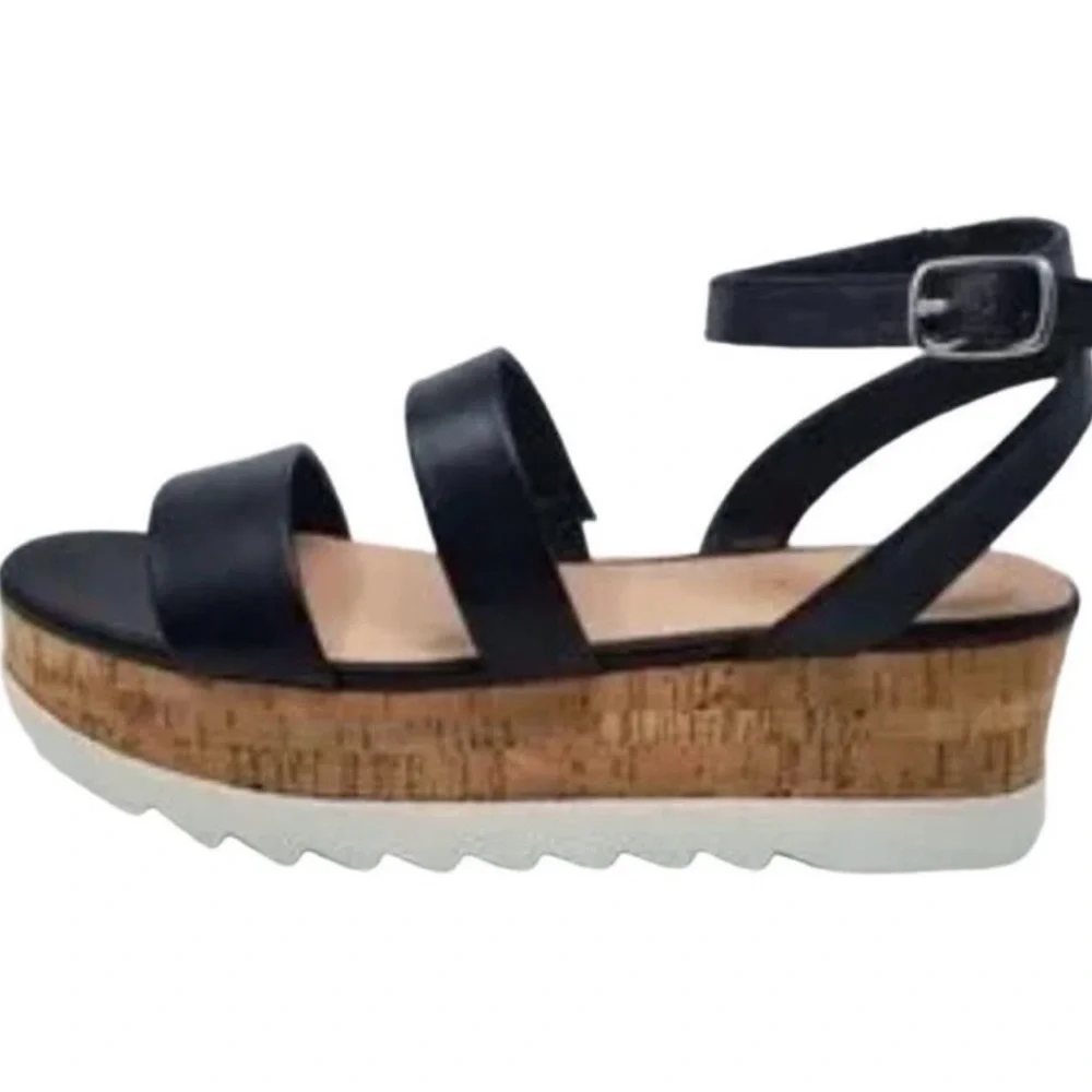 🧸 Madden Girl | NWOT • Steadyy Black Cork Platform Sandals with Ankle Strap - Picture 7 of 11